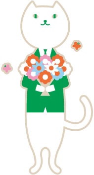 花束を持つ“りそにゃ”のイラスト