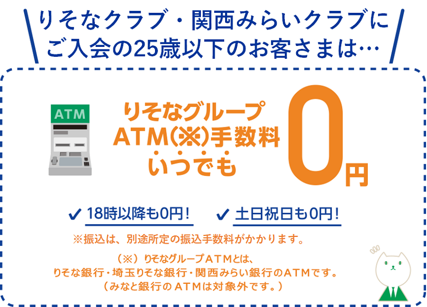 25歳までのお客様がクラブポイントサービスご入会でりそなグループ手数料いつでも0円