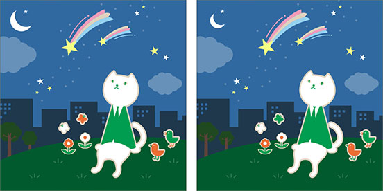 夜空の流れ星を眺めるりそにゃのイラスト