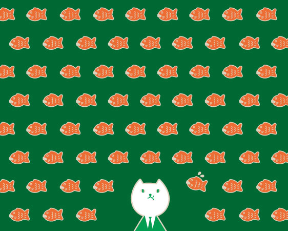 りそにゃが口をモグモグさせているまわりに、タイヤキがたくさん並んでいる壁紙