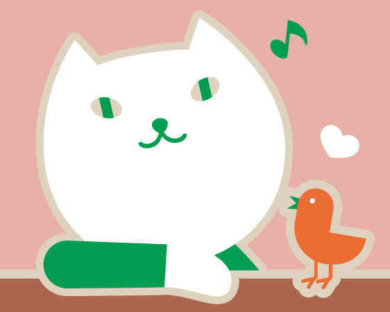 笑顔のりそにゃと小鳥がならんでいる壁紙