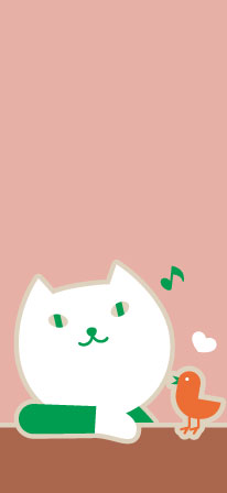 笑顔のりそにゃと小鳥がならんでいる壁紙