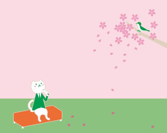 りそにゃがお花見をしながらお団子を食べているイラスト