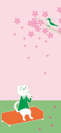 りそにゃがお花見をしながらお団子を食べているイラスト