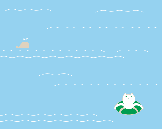 浮き輪をしたりそにゃとクジラが海に浮かんでいるイラスト