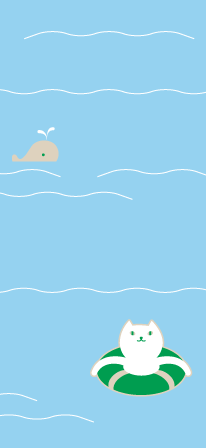 浮き輪をしたりそにゃとクジラが海に浮かんでいるイラスト