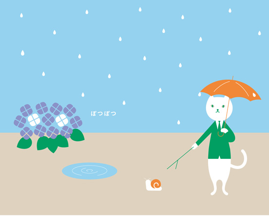 りそにゃが雨の中傘をさしている壁紙画像