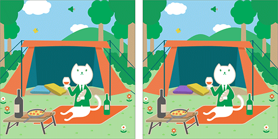 森でキャンプしながら、ワインとバゲットを楽しむりそにゃ